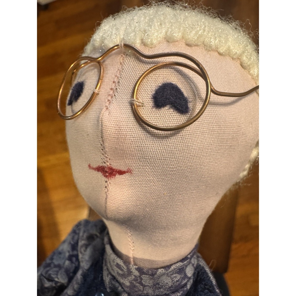 Rare Vintage Handcrafted Old Woman Granny Doll Glasses Grey Hair Clothing‎ 12"
